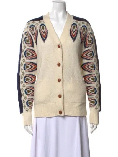 Pre-owned Tory Burch Wool Patterned Sweater In Neutrals