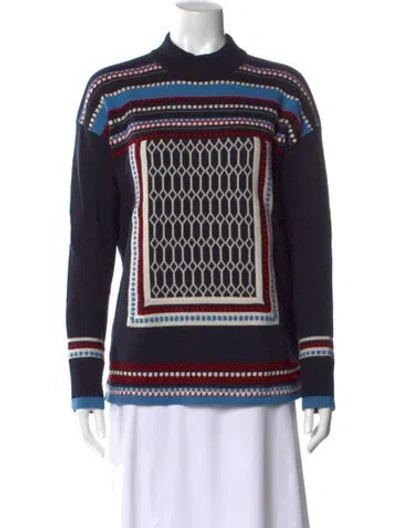 Pre-owned Tory Burch Wool Patterned Sweatshirt In Blue