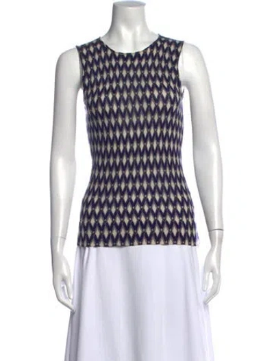 Pre-owned Tory Burch Wool Patterned Top In Blue