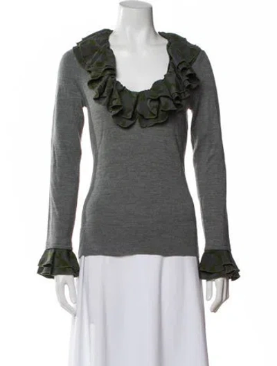 Pre-owned Tory Burch Wool Patterned Top In Gray