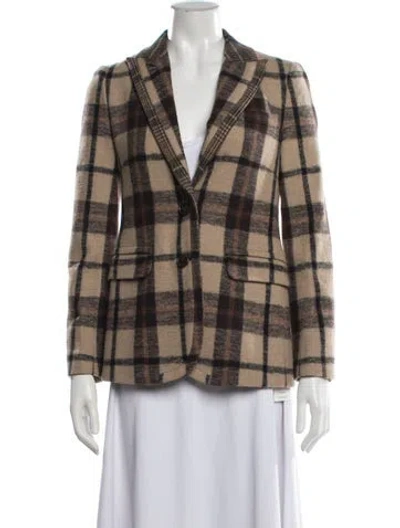 Pre-owned Tory Burch Wool Plaid Print Blazer In Brown