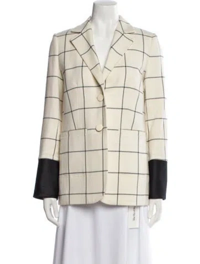 Pre-owned Tory Burch Wool Plaid Print Blazer In Neutral