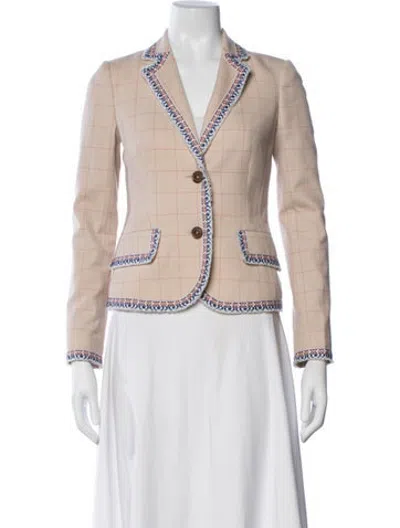 Pre-owned Tory Burch Wool Plaid Print Blazer In Neutrals