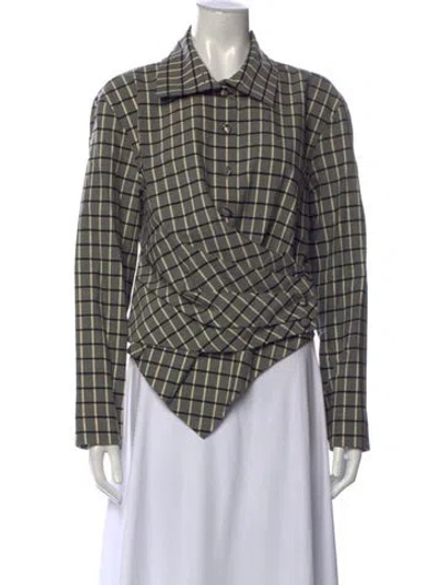 Pre-owned Tory Burch Wool Plaid Print Blouse W/ Tags In Black
