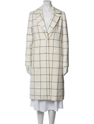 Pre-owned Tory Burch Wool Plaid Print Coat In Neutrals