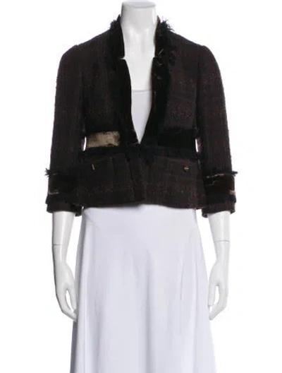 Pre-owned Tory Burch Wool Plaid Print Evening Jacket In Gray