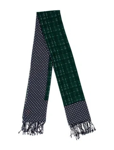 Pre-owned Tory Burch Wool Plaid Print Scarf In Green