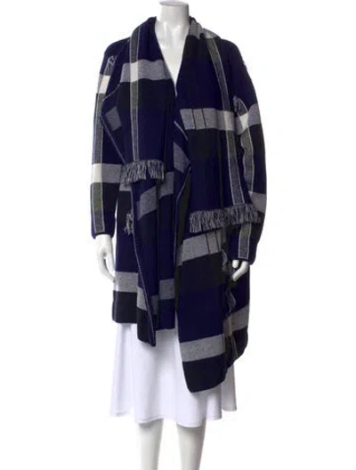 Pre-owned Tory Burch Wool Plaid Print Sweater In Blue
