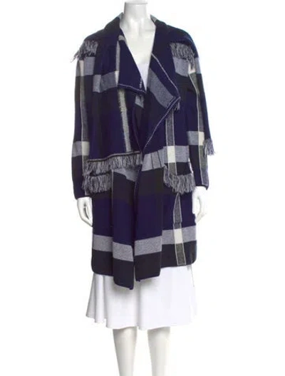 Pre-owned Tory Burch Wool Plaid Print Sweater In Blue