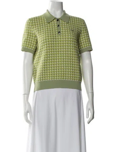 Pre-owned Tory Burch Wool Plaid Print Sweater In Green