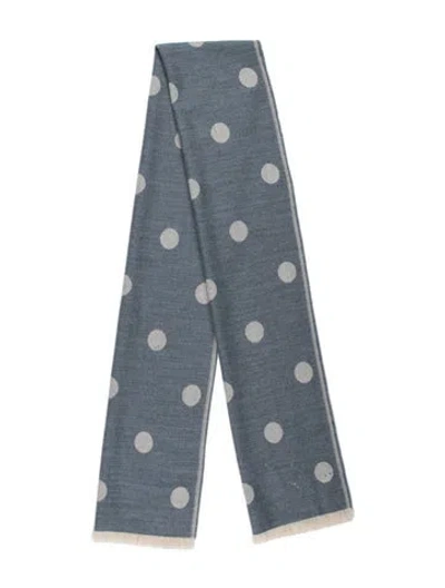 Pre-owned Tory Burch Wool Polka Dot Print Scarf In Blue