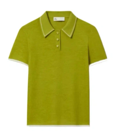Tory Burch Wool Polo Top In Green