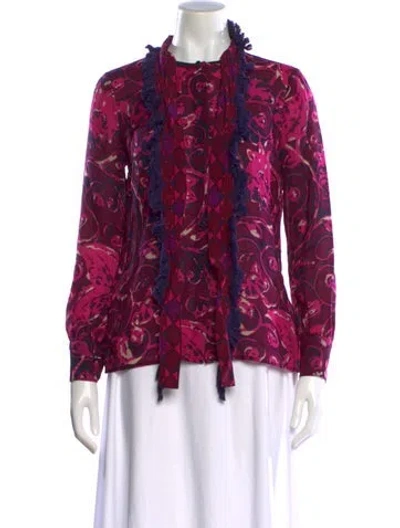 Pre-owned Tory Burch Wool Printed Blouse In Purple