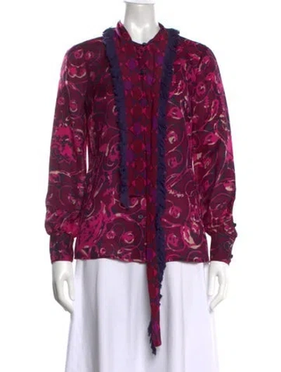 Pre-owned Tory Burch Wool Printed Blouse In Purple