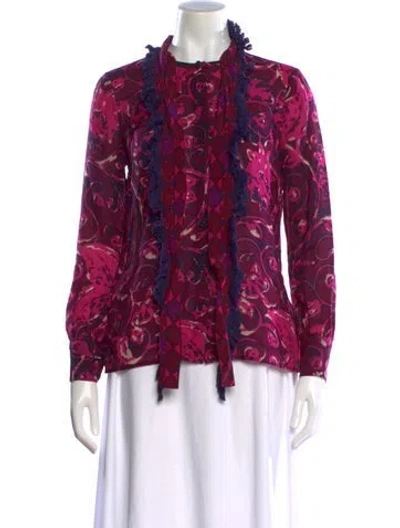 Pre-owned Tory Burch Wool Printed Blouse In Purple