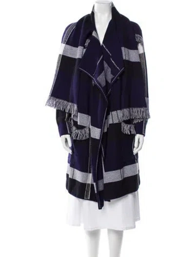 Pre-owned Tory Burch Wool Printed Coat In Blue