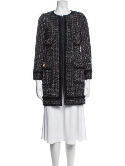 Pre-owned Tory Burch Wool Printed Coat In Blue