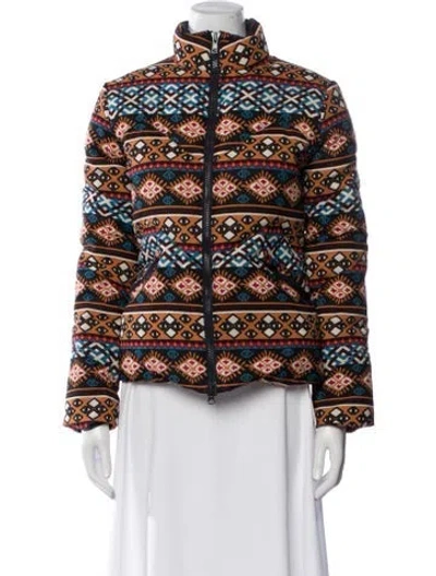 Pre-owned Tory Burch Wool Printed Down Jacket In Black