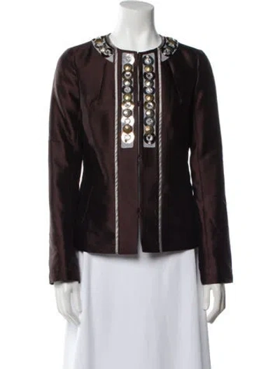 Pre-owned Tory Burch Wool Printed Evening Jacket W/ Tags In Brown