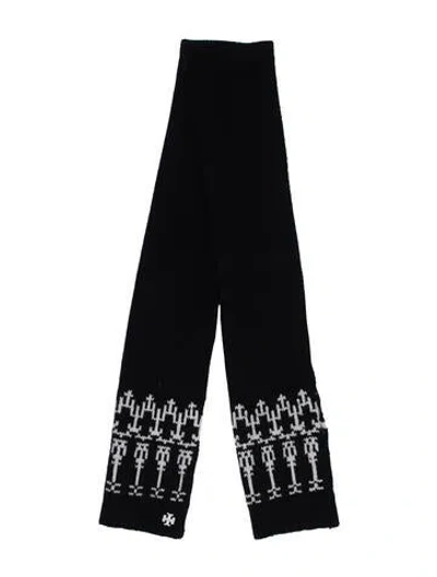Pre-owned Tory Burch Wool Printed Scarf In Black
