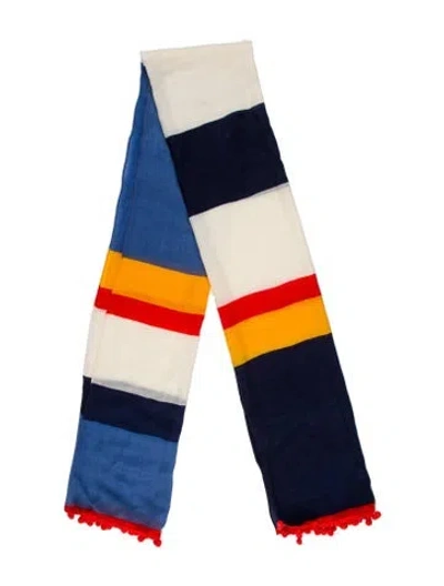 Pre-owned Tory Burch Wool Printed Scarf In Blue