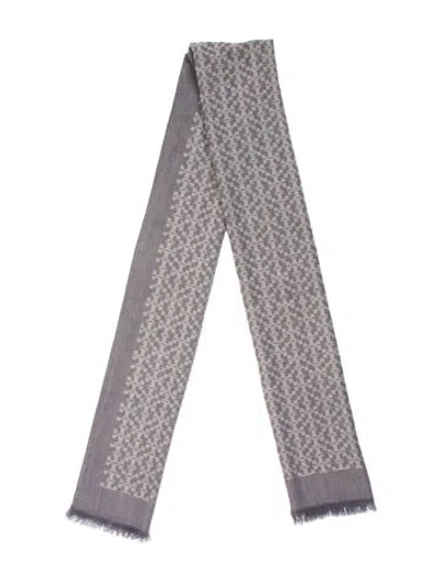Pre-owned Tory Burch Wool Printed Scarf In Gray