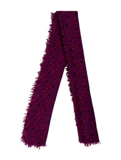 Pre-owned Tory Burch Wool Printed Scarf In Purple