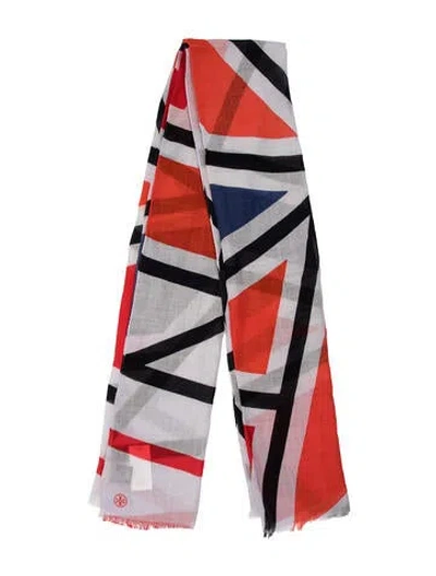 Pre-owned Tory Burch Wool Printed Scarf In Red