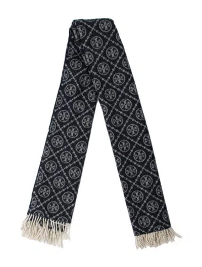Pre-owned Tory Burch Wool Printed Scarf W/ Tags In Blue