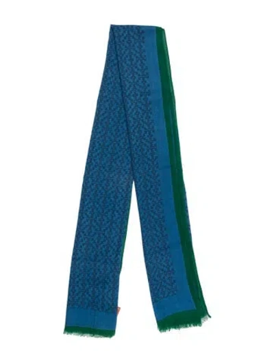 Pre-owned Tory Burch Wool Printed Scarf W/ Tags In Blue