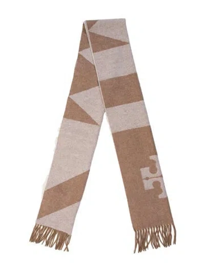 Pre-owned Tory Burch Wool Printed Scarf W/ Tags In Brown