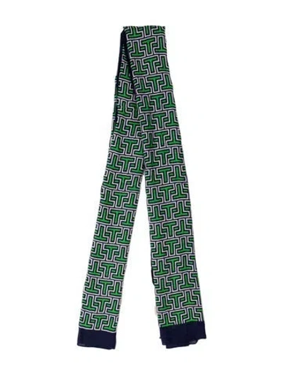Pre-owned Tory Burch Wool Printed Scarf W/ Tags In Green