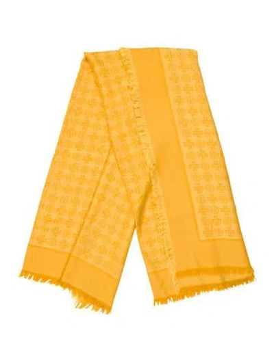 Pre-owned Tory Burch Wool Printed Scarf In Yellow