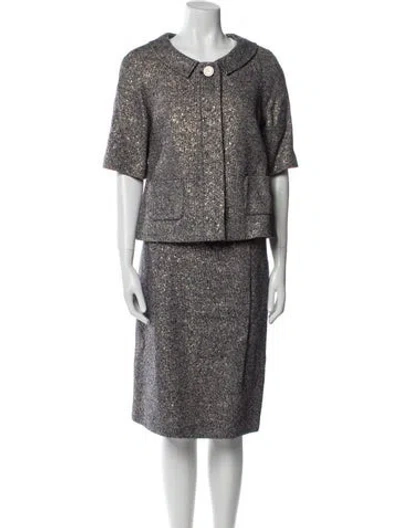 Pre-owned Tory Burch Wool Printed Skirt Suit In Blue