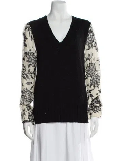 Pre-owned Tory Burch Wool Printed Sweater In Black
