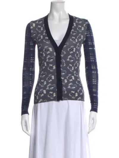 Pre-owned Tory Burch Wool Printed Sweater In Blue