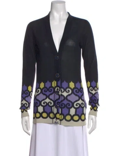 Pre-owned Tory Burch Wool Printed Sweater In Blue