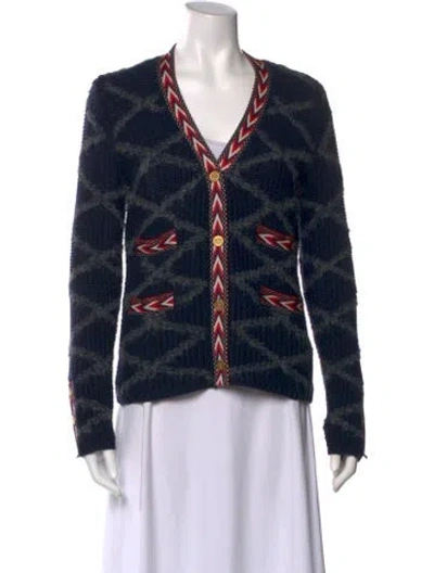 Pre-owned Tory Burch Wool Printed Sweater In Blue