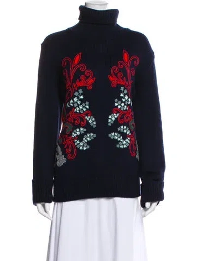 Pre-owned Tory Burch Wool Printed Sweater In Blue
