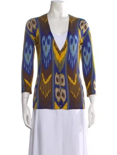 Pre-owned Tory Burch Wool Printed Sweater In Blue