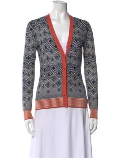 Pre-owned Tory Burch Wool Printed Sweater In Blue