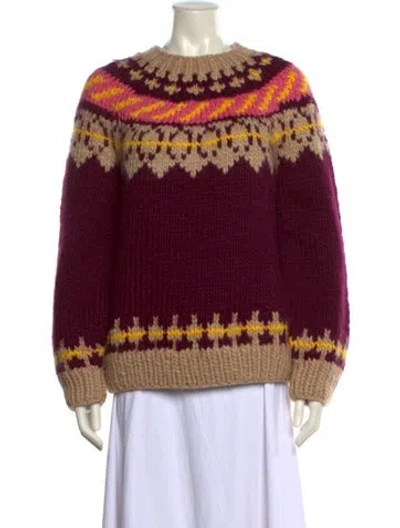 Pre-owned Tory Burch Wool Printed Sweater In Burgundy