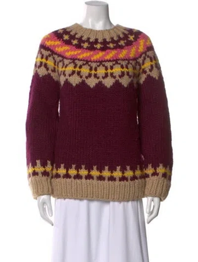 Pre-owned Tory Burch Wool Printed Sweater In Burgundy