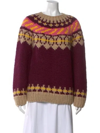 Pre-owned Tory Burch Wool Printed Sweater In Burgundy