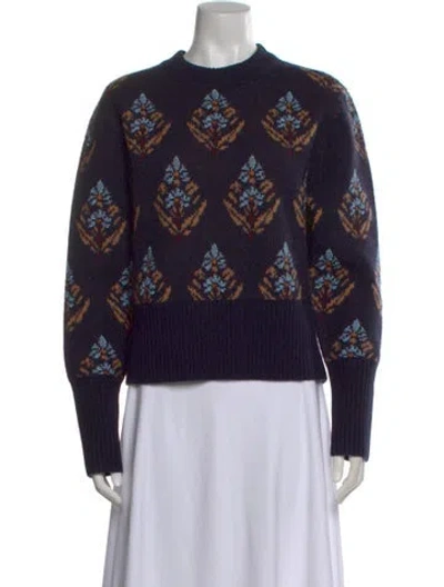 Pre-owned Tory Burch Wool Printed Sweater W/ Tags In Blue