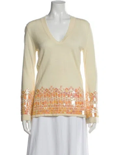 Pre-owned Tory Burch Wool Printed Sweater In Yellow