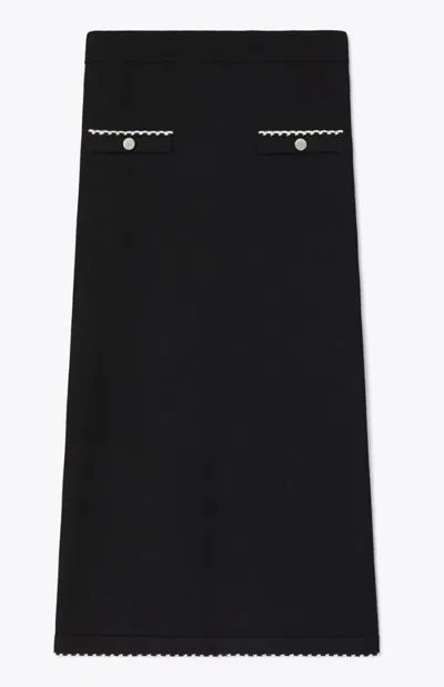 Tory Burch Wool Scalloped Skirt In Black/new Ivory