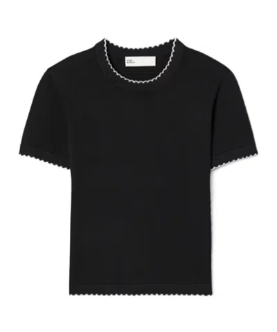 Tory Burch Wool Scalloped Top In Black