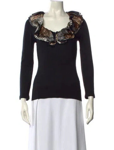 Pre-owned Tory Burch Wool Scoop Neck Sweater In Black