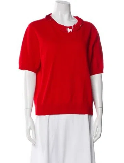 Pre-owned Tory Burch Wool Scoop Neck Sweater W/ Tags In Red